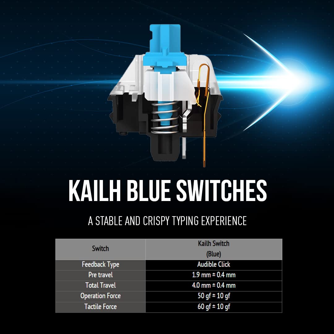 MSI Vigor GK50 Elite LL Mechanical Gaming Keyboard - Kailh Blue Switches (Clicky), Ergonomic Keycaps, Brushed Metal Finish, Anti-Slip Base, Per-Key RGB Mystic Light, USB 2.0 - Full-Sized