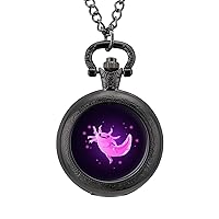 Kawaii Pink Axolotl Pocket Watch Fashion Pendant Watches Necklace With Chain For Friend Lover Family Gifts