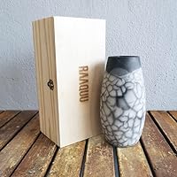 Tsuri 6 inch Raku Ceramic Pottery Vase with Gift Box Corporate Gift in a Pine Box -Personalized Rustic Boho Handmade Gift in Smoked Raku
