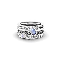 Spinner Ring With Rainbow Moonstone 925 Sterling Silver | Fidget Band Meditation Ring Beautiful Texture | For Men & Women Anxiety Stress Relieving.