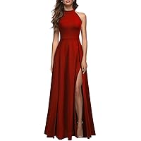 MUSHARE Women's Halter Neck Sexy Split Cocktail Party Maxi Long Formal Dress