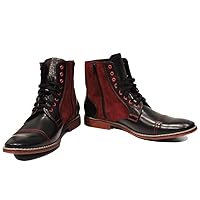 PeppeShoes Modello Garione - Handmade Italian Mens Color Black Ankle Boots - Cowhide Suede - Lace-Up