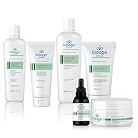 BIOAGE Bio-Clean System Professional Treatment Kit - Concentrated Triethanolamine + Emollient Cream + Beta Glucan Face Mask + Softening Toner + Post Extraction Solution + Cleanser Scrub Gel + Cute Travel Bag