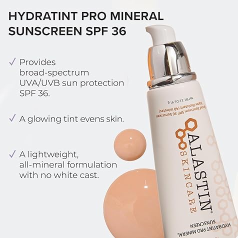 ALASTIN Skincare HydraTint Pro Mineral Sunscreen SPF 36 (3.2 oz) | 2-in-1 Daily Sunblock & Tinted Face Moisturizer | Fragrance-Free, Water Resistant