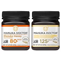 MANUKA DOCTOR - Manuka Honey MGO 80+ Multifloral & MGO 125+ Monofloral Value Bundle, 100% Pure New Zealand Honey. Certified. Guaranteed. RAW. Non-GMO, 2 x 8.75oz Pots