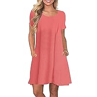 YMING Womens Oversized Short Sleeve Gradient Dresses Summer Ombre Swing Sundress Mini T Shirt Dress with Pockets