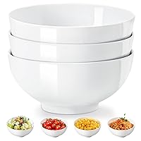 Lareina Serving Bowls 60 oz - Large Ceramic Salad Bowl Sets for Soup Pasta Set of 3-8 Inch Fruit Pho Bowls for Kitchen - Oven Microwave and Dishwashers Safe - White