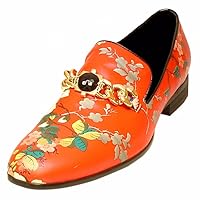 Men’s Red Slip On for Men – Loafers with Floral Print & Embellished Metallic Accents | Party Shoes