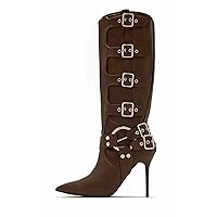 Women's Knee High Knight Boots with Buckle Stiletto Heel