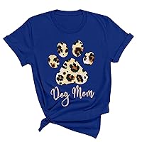 Dog Mom Shirt Women Funny Leopard Dog Paw T-Shirt Mother's Day Cute Graphic Dog Lover Tops Casual Short Sleeve Tees