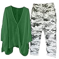 2 Piece Outfits for Women Sets Casual Loose Fit Tops Drawstring Camo Pants Tracksuit Sets 2023 Fashion Lounge Sets