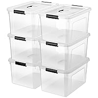 19 Quart Plastic Storage Bins with Lids, 6-Pack Stackable Clear Storage Organizing Box with Handle