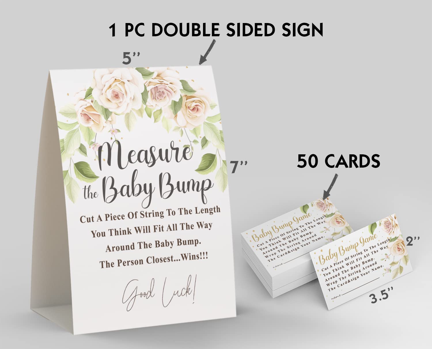Baby Shower Games - Measure Mommy's Belly Game, How Big is Mommy's Belly, Mommys Belly Size Game, Includes a 5x7 Standing Sign and 50 2x3.5 Advice Cards(niu-k08)
