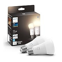 Smart 75W A19 LED Bulb - Soft Warm White Light - 2 Pack - 1100LM - E26 - Indoor - Control with Hue App - Works with Alexa, Google Assistant and Apple Homekit