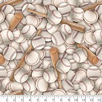 Baseballs and Bats Sports Cotton Fabric by The Yard