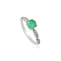 925 Sterling Silver Natural Emerald 6 MM Round Gemstone May Birthstone Emerald Jewelry Statement Unisex Proposal Ring Engagement Gift For Girlfriend(RG-8049)