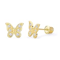 14K Yellow Gold Polished Butterfly Stud Earrings With Screw Back