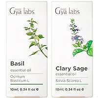 Basil Essential Oil & Clary Sage Oil - Gya Labs Tension Relief Set to Ease Stressful Headaches - 100% Pure Therapeutic Grade Essential Oils Set - 2x10ml