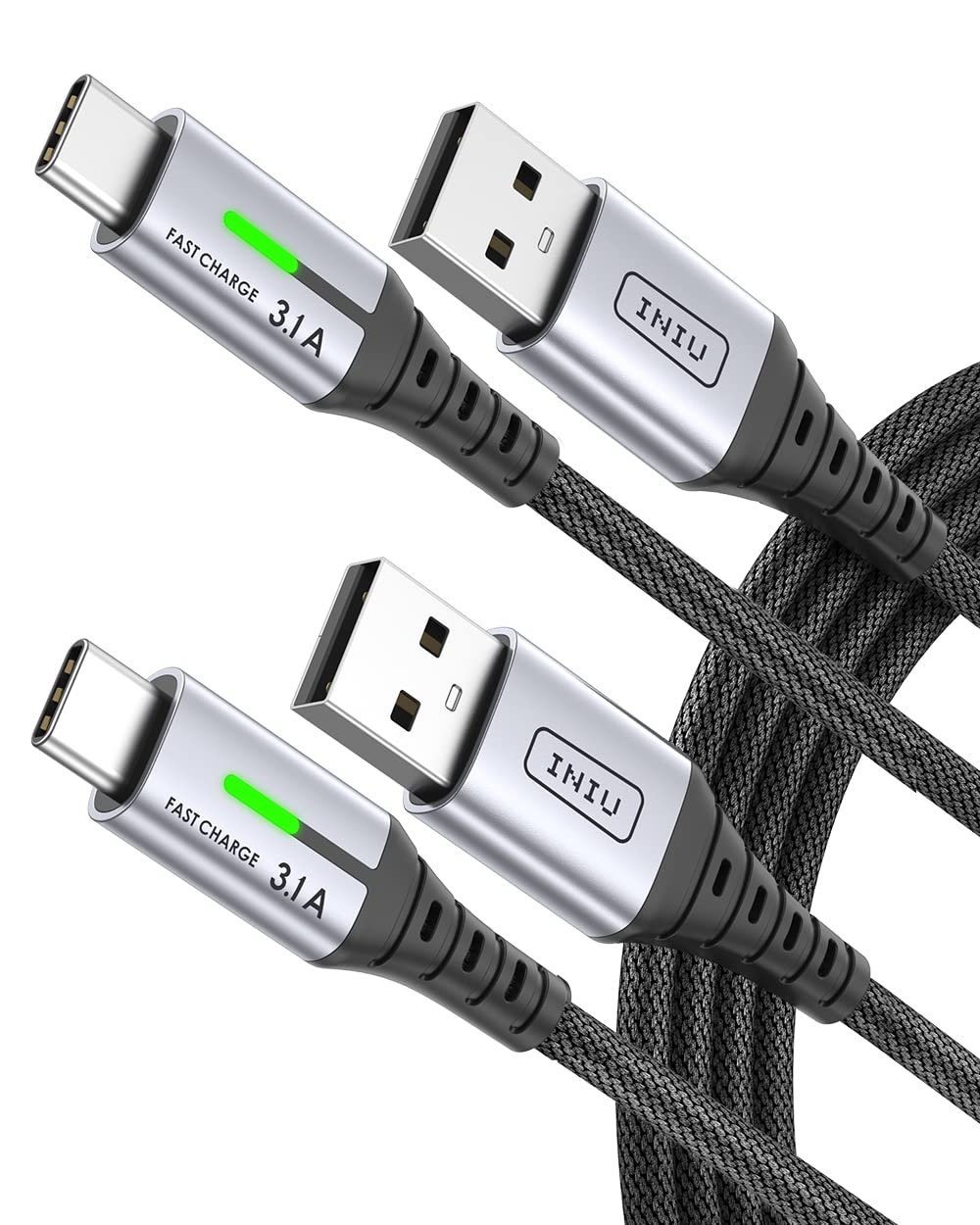 USB C Cable, [2 Pack 6.6+6.6ft ] QC 3.0 Fast Charging USB Type C Cable, INIU 3.1A Nylon Braided Phone Charger USB-C Cord Charge for Samsung Galaxy S22 S21 S20 S10 Plus Note 10 LG Google Pixel iPad etc