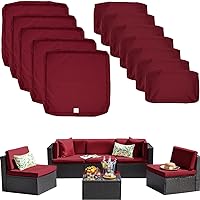 ClawsCover 12Pack Outdoor Seat and Back Cushions Replacement Covers Fit for 6Pieces 5-Seater Wicker Rattan Patio Furniture Conversation Set Sectional Couch Chairs,Burgundy-Include Cover Only