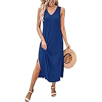 Summer Outfits for Women 2024, Womens Sleeveless Slit V Neck Casual Spring Clothing Dress, S, XXL