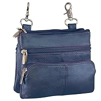 Silver Fever® Leather Bike Rider Accordion Bag Cross Body Belt Phone Pack Pouch (Navy w Pck)