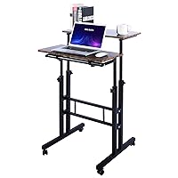 Mobile Standing Desk, Adjustable Computer Desk Rolling Laptop Cart on Wheels Home Office Computer Workstation, Portable Laptop Stand for Small Spaces Tall Table for Standing or Sitting, by