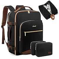 LOVEVOOK 40L Large Travel Backpack for Women Men, 17 Inch Carry on Backpack for Traveling on Airplane, Personal Item Bag Airline Approved, Business Causal Weekender Backpack, Black-Brown