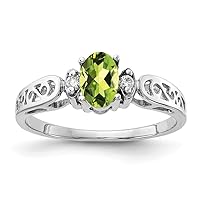 14k White Gold Polished 6x4mm Oval Peridot Diamond ring Size 6 Jewelry Gifts for Women