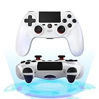 Wireless Controller, Controller with Built-in 600mAh Battery High Sensitivity Buttons, Rechargeable Remote Control, Six-Axis Dual Vibration and Audio Jack Controller (White）