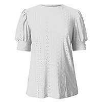 Black Womens Blouses and Tops Dressy Ladies Summer Solid Crew Neck Cutout Button Short Sleeve Casual Top Women