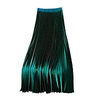 Pleated Satin Skirts for Women, Women's Solid Color Maxi Skirts for Party Cocktail High Waisted Flared Long Skirt