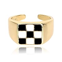 Checkerboard Ring 18K Gold Plated For Women Adjustable Size Fits 5 – 9
