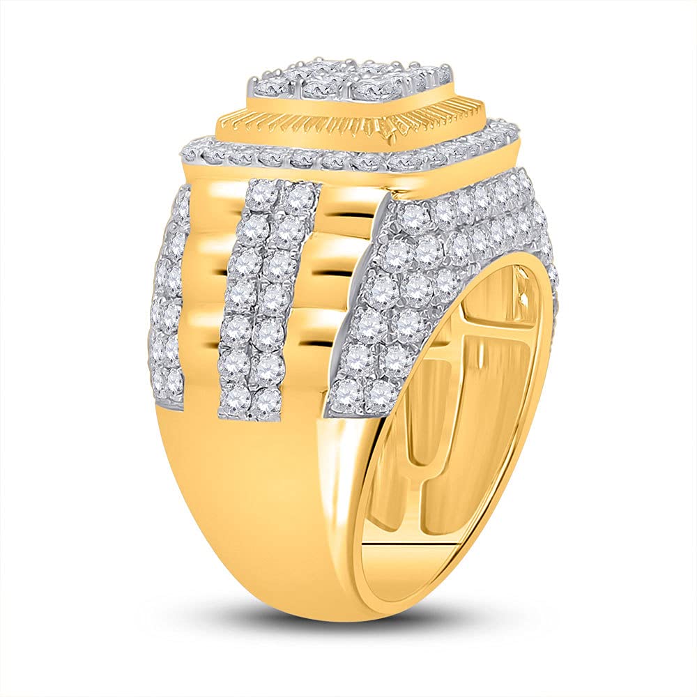 The Diamond Deal 14kt Yellow Gold Mens Round Diamond Ribbed Square Cluster Ring 5 Cttw