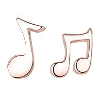 14K Rose Gold Over Sterling Silver Musical Note Stud Earrings Double Bar Symbol Studs Ear