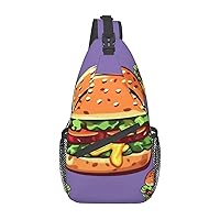 Cartoon hamburger Print Unisex Chest Bags Crossbody Sling Backpack Lightweight Daypack for Travel Hiking