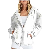 Womens Full Zip Hoodie Fashion Long Sleeve Printed Hooded Sweatshirt Pocket Jacket Coat For Women,S-2XL