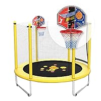Round Trampoline for Kids Lovely Snail Trampoline with Basketball Hoop-60”/Safety Pad Enclosure Combo