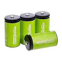 Amazon Basics 4-Pack Rechargeable C Cell NiMH Batteries, 5000 mAh, Recharge up to 1000x Times, Pre-Charged