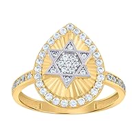 10k Two tone Gold Womens CZ Cubic Zirconia Simulated Diamond Tear Drop Religious Judaica Star of David Symbols Religious Ring Measures 15.9mm Long Jewelry for Women