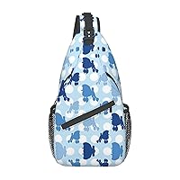 Sling Backpack,Travel Hiking Daypack Blue Poodle Polka Dot Print Rope Crossbody Shoulder Bag