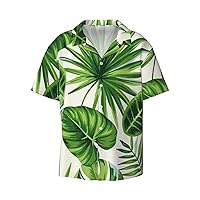 Tropical Plants Men's Summer Short-Sleeved Shirts, Casual Shirts, Loose Fit with Pockets