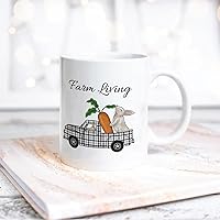Funny White Ceramic Coffee Mug Happy Easter Day Farm Carrots And Gray Plaid Coffee Cup Drinking Mug With Handle For Home Office Desk Novelty Easter Gift Idea For Kid Children Women Men
