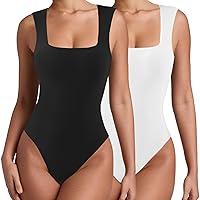 WAYMAKER Womens Sleeveless Bodysuits Square Neck Sexy Going Out Tank Tops Body Suit