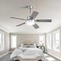 Boomjoy 52”Wood Ceiling Fans with Lights and Remote Control Indoor Outdoor Modern Silver Ceiling Fan with LED Bright Light for Living Room Bedroom Farmhouse Patios Garage Gazebo DC Motor Dual 5 Blades