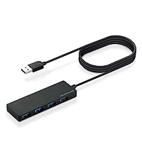 Elecom U3H-FC04BBK USB Hub, Ultra Compact and Lightweight Design, USB 3.0 A Ports x 4, Cable 4.9 ft (1.5 m), Black, Compatible with MacBook, Surface, Chromebook, and Other Laptops