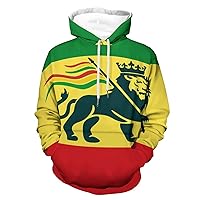 Ethiopian Rastafarian Lion Flag Unisex Casual Full-print Pullover Hoodies Printed Hooded Sweatshirts M,White,Fashion sports type