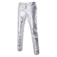 Boyland Mens Casual Night Club Metallic Moto Jeans Style Flat Front Suit Pants Straight Leg Trousers Disco