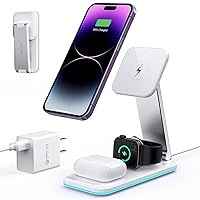 Magnetic Charging Station,Hohosb 3 in 1 Foldable Wireless Charger Stand[Compatible with Magsafe Charger] for iPhone 15/14/13/12 Series, AirPods Pro/3/2,Apple Watch/iWatch(18W Adapter Included)-White