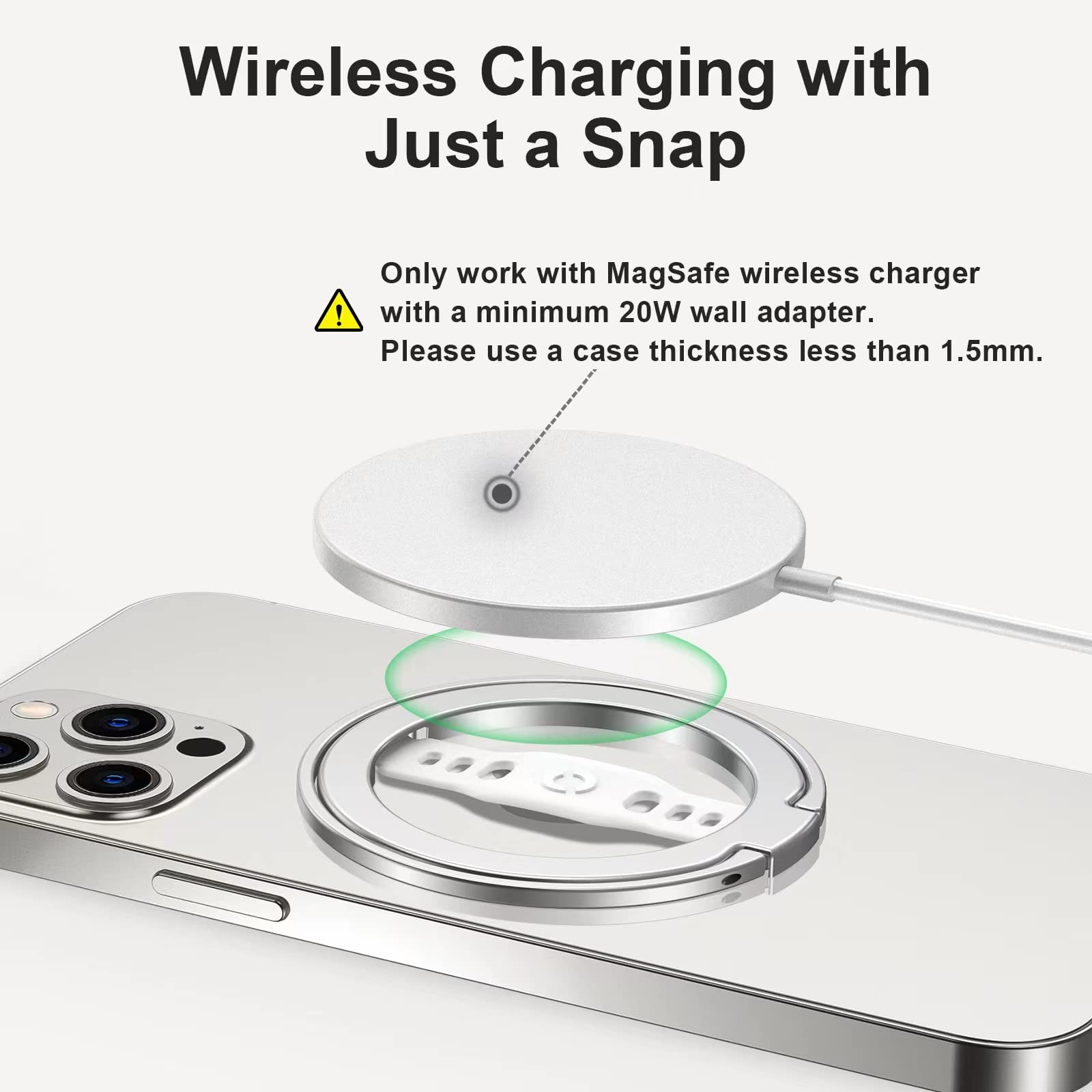EWA The New MagOne (Upgrade) Compatible with MagSafe Phone Grip Stand with Silicone Finger Strap, Removable Magnetic Ring Holder Kickstand Loop, Only for iPhone 14, 13, 12 Pro/Max/Plus
